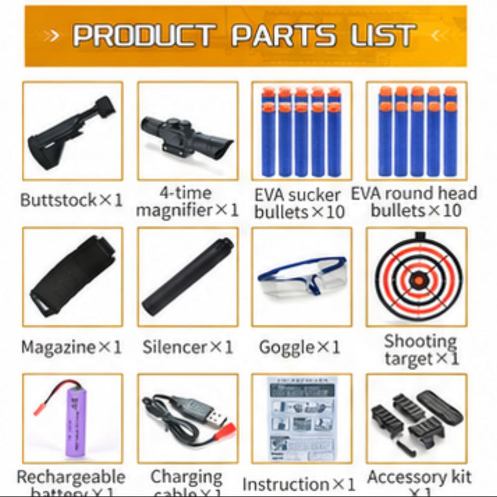 M416 Rechargeable Soft Bullet Gun with Scope, Silencer &amp; Target Set