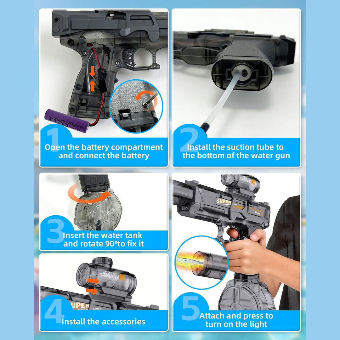 Rechargeable Automatic Water Gun with Drum Magazine &amp; Scope