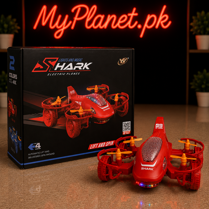 Shark Electric Plane Toy with LED Lights &amp; 360° Spin Action