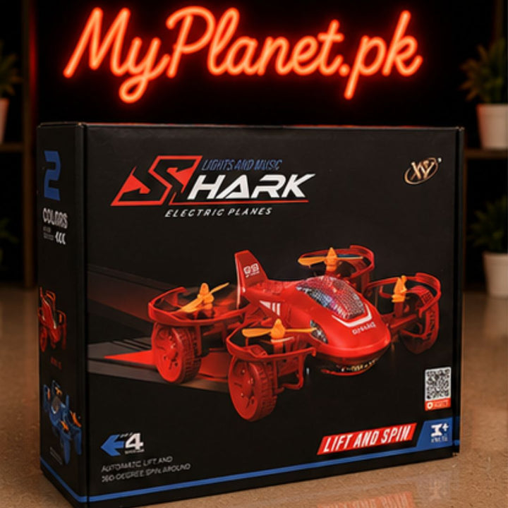 Shark Electric Plane Toy with LED Lights &amp; 360° Spin Action
