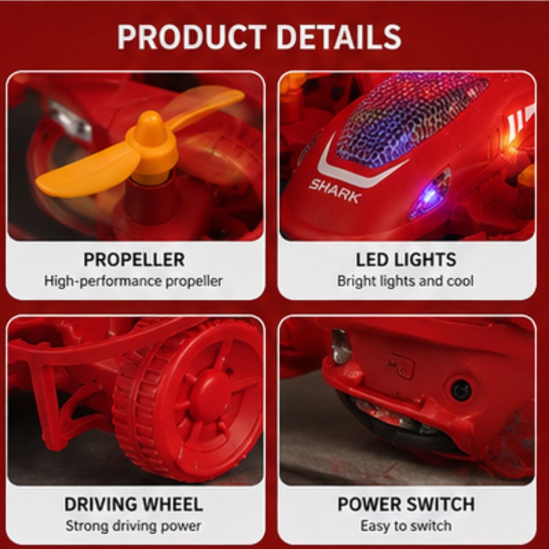 Shark Electric Plane Toy with LED Lights &amp; 360° Spin Action