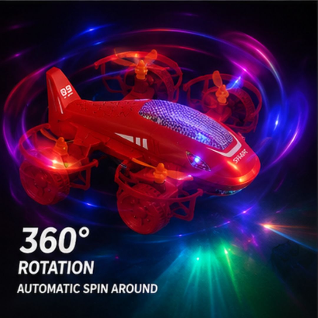 Shark Electric Plane Toy with LED Lights &amp; 360° Spin Action