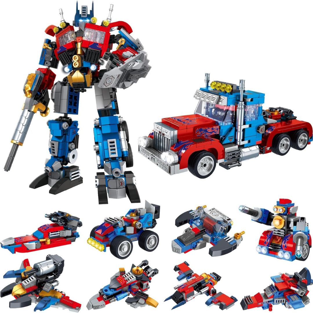 Vajra Warrior 8-in-2 Transformer Building Blocks Robot &amp; Truck Set (725+ Pieces)