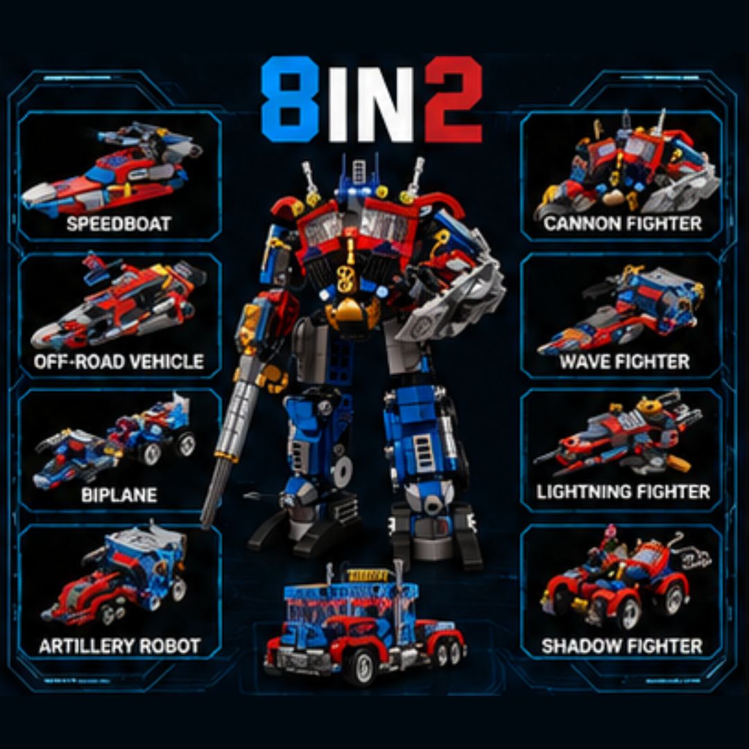 Vajra Warrior 8-in-2 Transformer Building Blocks Robot &amp; Truck Set (725+ Pieces)