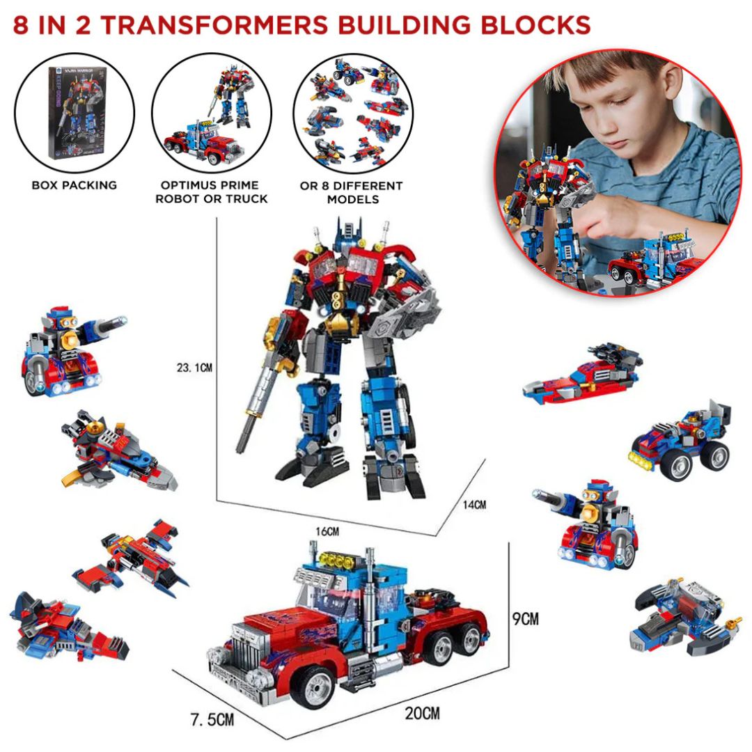 Vajra Warrior 8-in-2 Transformer Building Blocks Robot &amp; Truck Set (725+ Pieces)